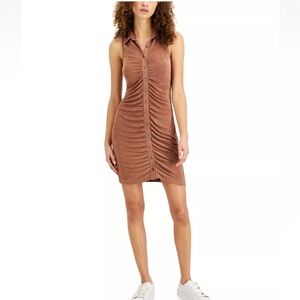 Just Polly Juniors Point Collar Ruched Front Dress Cocoa Medium nwt